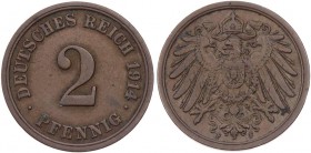 REICHSKLEINMÜNZEN
 2 Pfennig 1914 F J. 11. fast vz