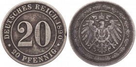 REICHSKLEINMÜNZEN
 20 Pfennig 1890 J J. 14. Randf., ss-vz