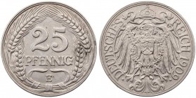 REICHSKLEINMÜNZEN
 25 Pfennig 1909 E J. 18. vz-St