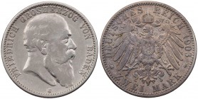 REICHSSILBERMÜNZEN BADEN
Friedrich I., 1852-1907. 2 Mark 1903 G J. 32. ss