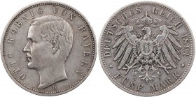 REICHSSILBERMÜNZEN BAYERN
Otto II., 1886-1913. 5 Mark 1891 D J. 46. ss