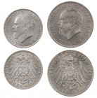 REICHSSILBERMÜNZEN BAYERN
Ludwig III., 1913-1918. 2 Mark 1914 D J. 51; dazu: 3 Mark 1914 D, J. 52. 2 Stück vz, vz-St