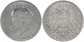 REICHSSILBERMÜNZEN BAYERN
Ludwig III., 1913-1918. 2 Mark 1914 D J. 51. vz-St