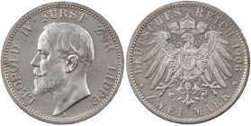 REICHSSILBERMÜNZEN LIPPE
Leopold IV., 1904-1918. 2 Mark 1906 A J. 78. kl. Kratzer, PP