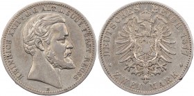 REICHSSILBERMÜNZEN REUSS ÄLTERER LINIE
Heinrich XXII., 1859-1902. 2 Mark 1877 B J. 116. Rs. Randf., ss