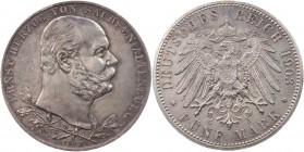 REICHSSILBERMÜNZEN SACHSEN-ALTENBURG
Ernst, 1853-1908. 5 Mark 1903 A Zum 50. Regierungsjubiläum J. 144. Kratzer, vz