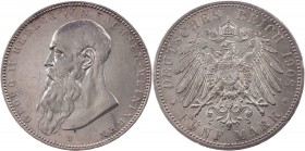 REICHSSILBERMÜNZEN SACHSEN-MEININGEN
Georg II., 1866-1914. 5 Mark 1908 D J. 153b. kl. Kratzer, fast vz