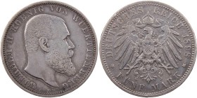 REICHSSILBERMÜNZEN WÜRTTEMBERG
Wilhelm II., 1891-1918. 5 Mark 1898 F J. 176. ss