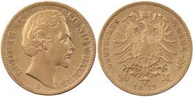 REICHSGOLDMÜNZEN BAYERN
Ludwig II., 1864-1886. 20 Mark 1872 D J. 194. 7.90 g. Gold ss