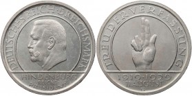 WEIMARER REPUBLIK
 5 Reichsmark 1929 G Zum 10. Jahrestag der Weimarer Reichsverfassung (&quot;Schwurhand&quot;) J. 341. min. Kratzer, vz aus PP