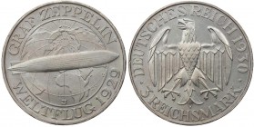 WEIMARER REPUBLIK
 3 Reichsmark 1930 J Zum Weltflug des &quot;Graf Zeppelin&quot; J. 342. min. Randfehler und Kratzer, sonst St