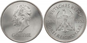 WEIMARER REPUBLIK
 3 Reichsmark 1932 F Zum 100. Todestag Goethes J. 350. St