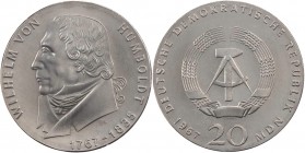 DEUTSCHE DEMOKRATISCHE REPUBLIK, 1949-1990
 20 Mark der Deutschen Notenbank 1967 (A) Zum 200. Geburtstag von Wilhelm von Humboldt, Randschrift: 20 MA...