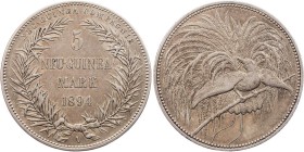 DEUTSCHE KOLONIEN DEUTSCH-NEU-GUINEA
 5 Neu-Guinea Mark 1894 A J. 707. min. Kratzer, ss-vz