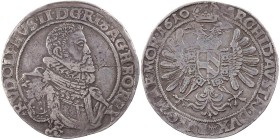 RÖMISCH-DEUTSCHES REICH
Rudolf II., 1576-1612. Taler 1610 Kuttenberg Vs.: barhäuptiges geharnischtes Brustbild n. r., Rs.: bekrönter Doppeladler mit ...