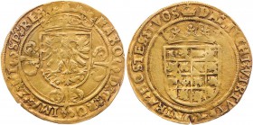 BELGIEN BRABANT
Karl V. (Karl I. von Spanien), 1506-1555. 1/2 Real d'or o. J. Antwerpen Vs.: bekröntes Wappen mit Doppeladler auf Blätterkreuz, Rs.: ...