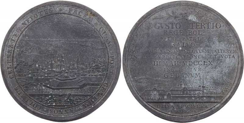 POLEN DANZIG
August III., 1733-1763. Zinnmedaille 1760 (v. Luttner) Auf die 100...