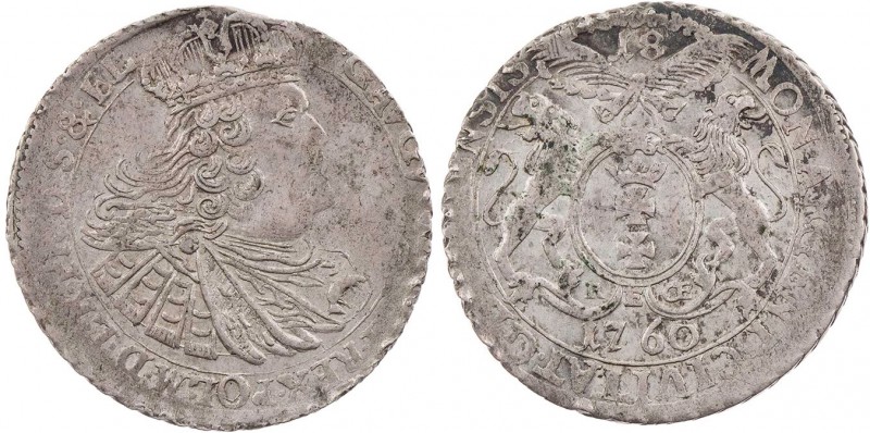POLEN DANZIG
August III., 1733-1763. 18-Gröscher (Ort, 1/4 Reichstaler) 1760 RE...