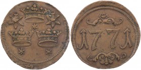 POLEN DANZIG
Stanislaus August, 1764-1795. Kupfer-Armenzeichen 1771 der Dreikönigsbank Vs.: drei Kronen, die obere Krone zwischen zwei Sternen, die b...