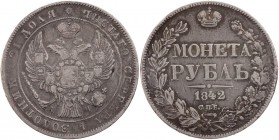 RUSSLAND KAISERREICH
Nikolaus I., 1825-1855. Rubel 1842 St. Petersburg Vs.: bekrönter Doppeladler, Mmz. A4, Rs.: Wert Bitkin 200; Kaim 248. 21.04 g. ...