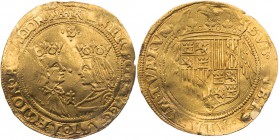 SPANIEN KÖNIGREICH
Fernando und Isabel, 1474-1504. 2 Excelentes o. J. Sevilla Vs.: bekrönte Büsten des Königpaares einander zugewandt, oben S, umher ...