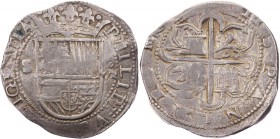 SPANIEN KÖNIGREICH
Felipe II., 1556-1598. 8 Reales o. J. Sevilla Vs.: bekröntes Wappen, Rs.: quadriertes Wappen Kastilien/Leon Yriarte 1394; Calicó 2...
