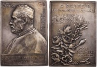 PERSONEN MEDIZINER UND ÄRZTE
Pasteur, Louis. 1822-1895. Bronzeplakette, versilbert 1892 (v. O. Roty) Auf seinen 70. Geburtstag, Vs.: Brustbild n. l.,...