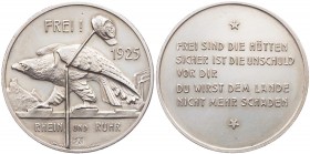 KRIEG UND FRIEDEN DEUTSCHLAND
Weimarer Republik Silbermedaille 1925 (v. Lauer) Auf die Befreiung von den Franzosen an Rhein und Ruhr, Vs.: Adler geht...