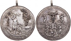 RELIGION
 Silbergussmedaille o. J. (um 1539) (Werkstatt von Hans Reinhart d. Ä.) Vs.: Abraham im römischen Harnisch, mit der Linken seinen n. r. vor ...