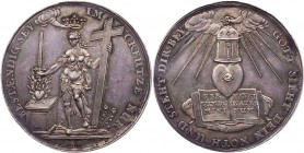 RELIGION TAUFE
 Silbermedaille o. J. (v. J. Höhn, 1642-1693, Danzig) Vs.: Fides / Religio steht neben Altar mit brennendem Herz, hält Schwert und gro...
