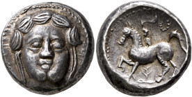 MIDDLE DANUBE. Uncertain tribe. Circa 3rd century BC. Tetradrachm (Silver, 20 mm, 13.53 g, 12 h), 'Apollokopf-Dickschrötling' type. Facing youthful ma...