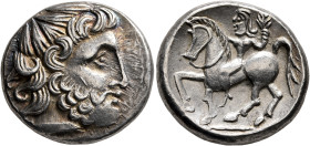 LOWER DANUBE. Uncertain tribe. Circa 2nd century BC. Tetradrachm (Silver, 23 mm, 12.66 g, 12 h), 'Zweigarm' type, imitating Philip II of Macedon. Celt...
