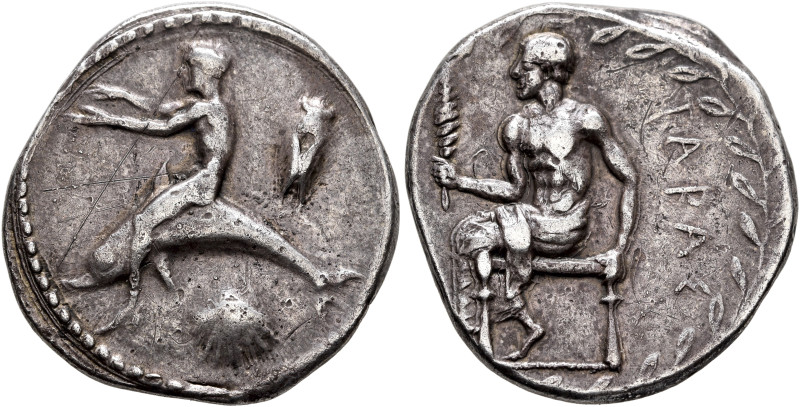 CALABRIA. Tarentum. Circa 450-440 BC. Didrachm or Nomos (Silver, 25 mm, 7.95 g, ...