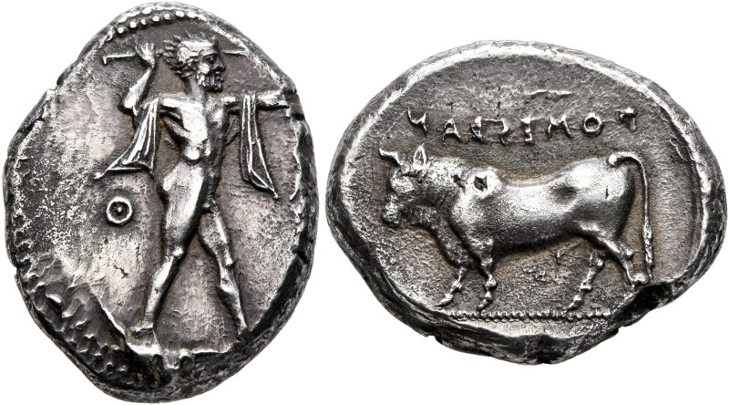 LUCANIA. Poseidonia. Circa 420-410 BC. Stater (Silver, 20 mm, 7.81 g, 9 h). [ΠΟΣ...