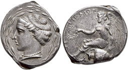 BRUTTIUM. Terina. Circa 440-425 BC. Didrachm or Nomos (Silver, 23 mm, 7.65 g, 5 h). Head of the nymph Terina to left, wearing ampyx and pearl necklace...
