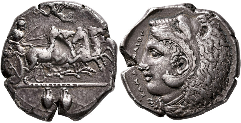 SICILY. Kamarina. Circa 425-405 BC. Tetradrachm (Silver, 26 mm, 16.80 g, 9 h), o...