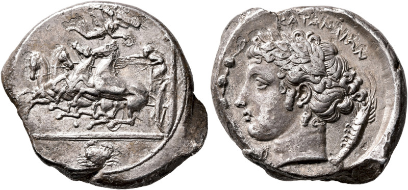 SICILY. Katane. Circa 412-403 BC. Tetradrachm (Silver, 26 mm, 16.33 g, 10 h), ob...
