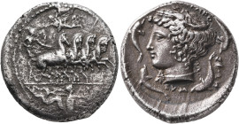 SICILY. Syracuse. Second Democracy, 466-405 BC. Tetradrachm (Silver, 26 mm, 16.25 g, 1 h), obverse die signed by Euth..., reverse die signed by Eumene...