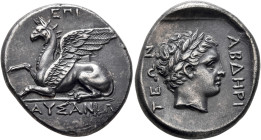 THRACE. Abdera. Circa 375/3-365/0 BC. Stater (Silver, 25 mm, 11.16 g, 7 h), Pausanias, magistrate. ΕΠΙ / [Π]ΑΥΣΑΝΙΩ Griffin seated to left, raising hi...