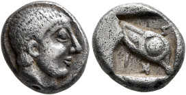 MACEDON. Skione. Circa 480-454/3 BC. Tetrobol (Silver, 11 mm, 2.25 g, 2 h). Bare male head (of Protesilaos?) to right. Rev. Σ-KI Archaic human eye; al...