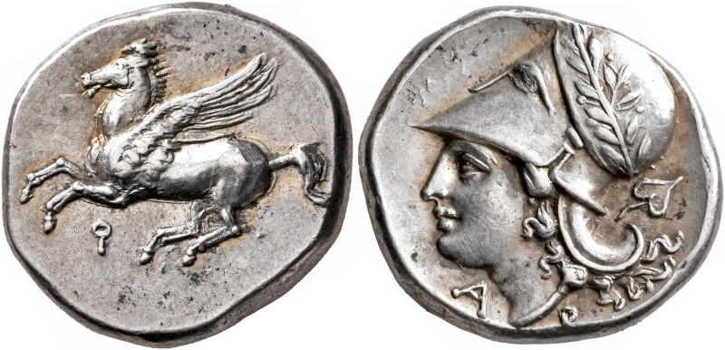 CORINTHIA. Corinth. Circa 375-300 BC. Stater (Silver, 21 mm, 8.59 g, 7 h). Pegas...