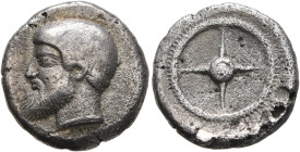 BITHYNIA. Kalchedon. Circa 480-450 BC. Drachm (Silver, 16 mm, 4.51 g, 1 h). Bare head of Kalchas (?) to left. Rev. Wheel of four spokes within shallow...