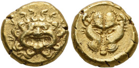 LESBOS. Uncertain mint. Circa 478-428/7 BC. Hekte (Electrum, 9 mm, 2.61 g, 11 h). Facing gorgoneion with protruding tongue. Rev. Confronted heads of t...
