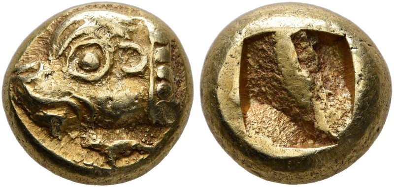 IONIA. Phokaia. Circa 625/0-522 BC. Hekte (Electrum, 9 mm, 2.59 g, 1 h). Head of...
