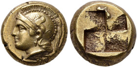 IONIA. Phokaia. Circa 478-387 BC. Hekte (Electrum, 9 mm, 2.56 g, 1 h). Head of Athena to left, wearing crested Attic helmet decorated with a griffin o...