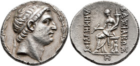SELEUKID KINGS OF SYRIA. Demetrios I Soter, 162-150 BC. Tetradrachm (Silver, 30 mm, 16.66 g, 1 h), Antiochia on the Orontes. Diademed head of Demetrio...