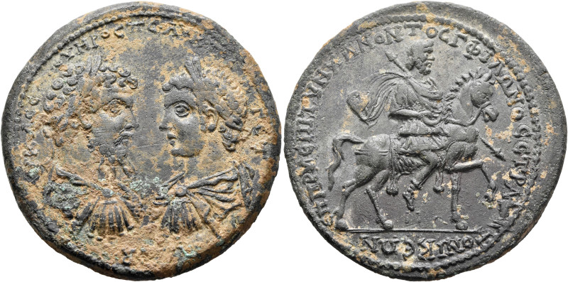 CARIA. Stratonicaea. Septimius Severus, with Geta as Caesar. Hexassarion (Bronze...