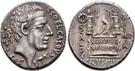 C. Coelius Caldus, 53 BC. Denarius (Silver, 16.5 mm, 3.83 g, 5 h), Rome. C•COEL•CALDVS / COS Bare head of the consul C. Coelius Caldus to right; to le...