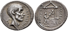 P. Cornelius Lentulus Marcellinus, 50 BC. Denarius (Silver, 18 mm, 3.43 g, 7 h), Rome. MARCELLINVS Bare head of M. Claudius Marcellus to right; behind...
