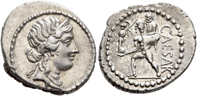 Julius Caesar, 49-44 BC. Denarius (Silver, 20 mm, 3.78 g, 6 h), military mint mo...
